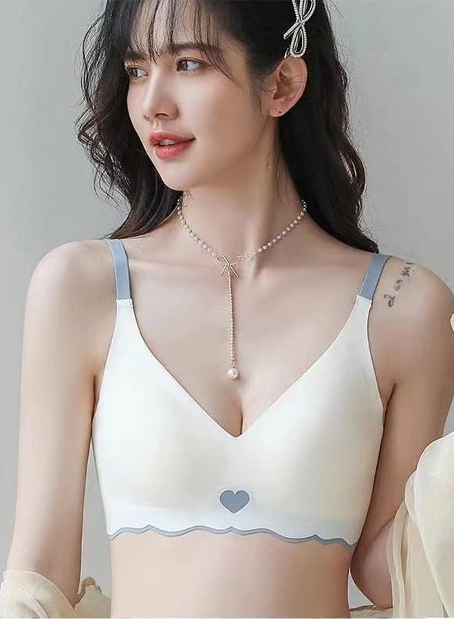 Women’s Seamless Wireless Bra, Soft Padded Comfort Bra with Adjustable Straps, V-Neck Everyday Underwear, Lightweight Breathable Bralette, MGB02 - White - Image 1